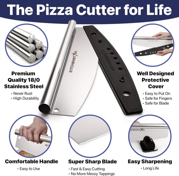 KitchenStar Pizza Cutter Stainless Steel Rocking Blade-2