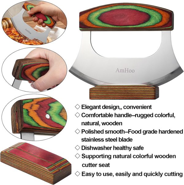 AmHoo Pizza Cutter Stainless Steel Blade Wooden Handle-2