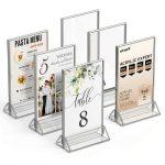 NIUBEE 6Pack 4x6 Clear Acrylic Sign Holder with Silver Borders and Vertical Stand, Double Sided Table Menu Holders Picture Frames for Wedding Table Numbers, Restaurant Signs, Photos and Art Display-0