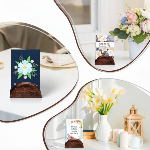 12 Pcs Wooden Table Number Stands, Wood Place Card Holder Photo Holders for Tables Semicircular Design Table Number Holders for Office Tag Photo Menu-4