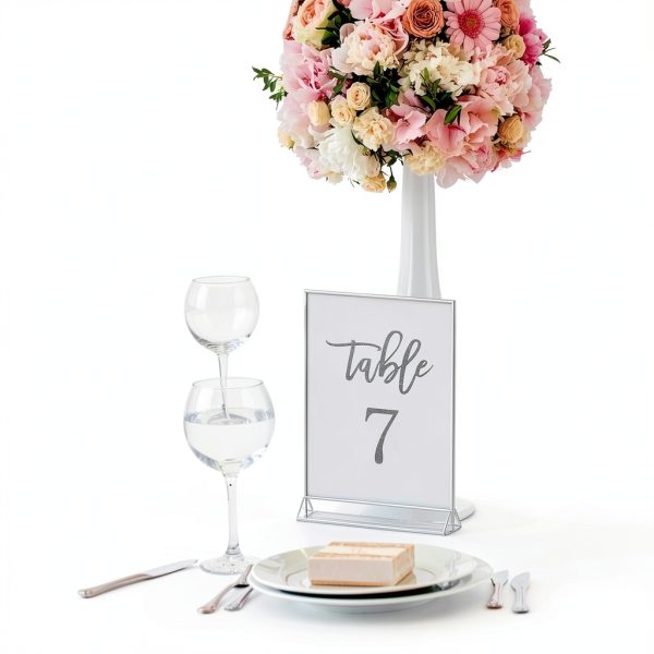 NIUBEE 6Pack 4x6 Clear Acrylic Sign Holder with Silver Borders and Vertical Stand, Double Sided Table Menu Holders Picture Frames for Wedding Table Numbers, Restaurant Signs, Photos and Art Display-1