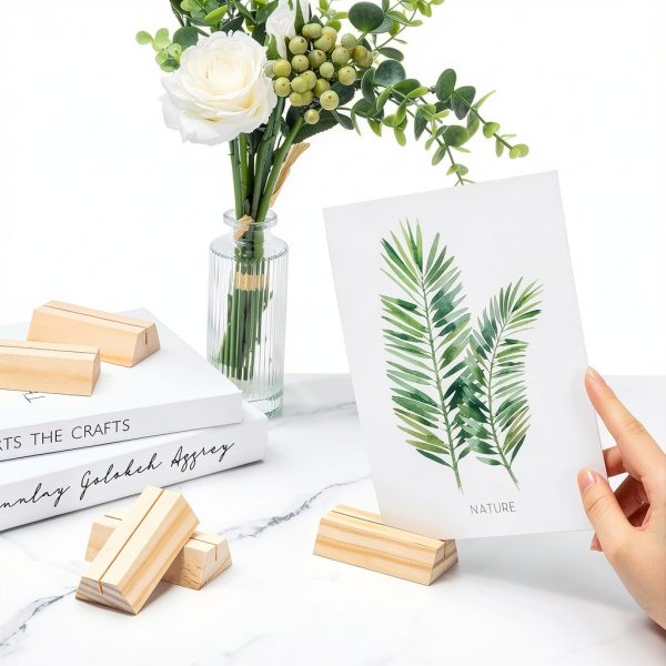 Marsui 12 Pcs Wood Place Card Holders Trapezoidal Wooden Table Number Holder Sign Support Stand for Name Card for Christmas Wedding Retail Shop Birthday Party Event Home Decor(12 Packs,0.06 Inches)-1