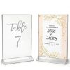 NIUBEE 6Pack 4x6 Clear Acrylic Sign Holder with Silver Borders and Vertical Stand, Double Sided Table Menu Holders Picture Frames for Wedding Table Numbers, Restaurant Signs, Photos and Art Display-5
