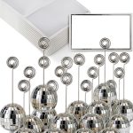 60 Pcs Disco Ball Table Number Holders, Silver Place Card Holders with Swirl Wire, Name Cards Photo Stand, Disco Ball Centerpiece Decor for Display Menu Wedding Party Birthday (2 Inch)-0