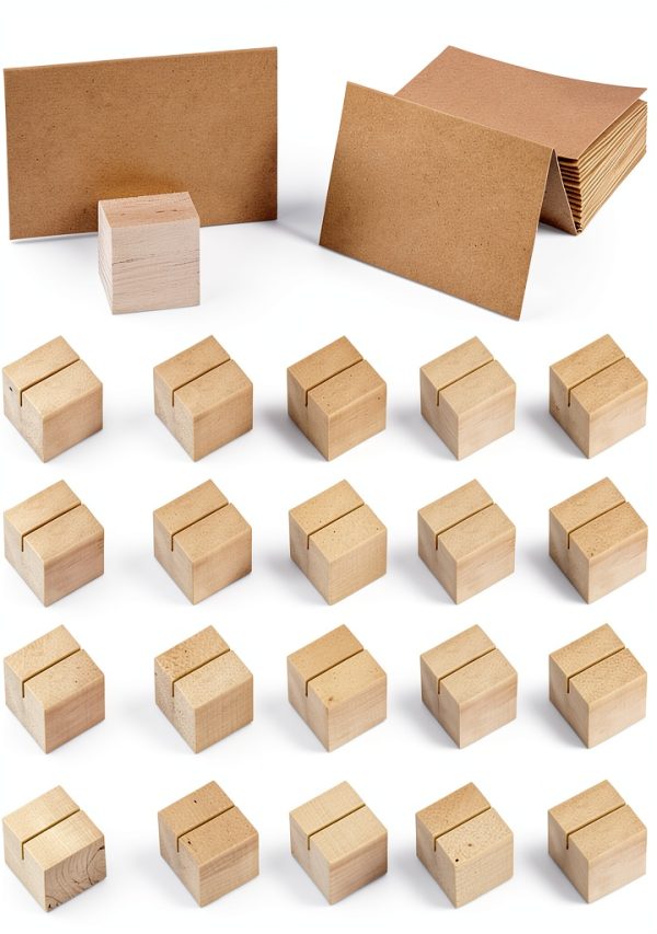 Wood Place Card Holders 20pcs Table Number Stands with Brown Cards-0
