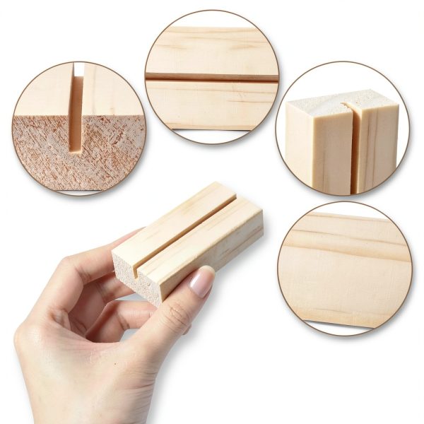 60 Pieces Wood Table Number Stands Wood Place Card Holders Picture Holder Acrylic Sign Holders for Ceremony Birthday Party Home Decoration-2
