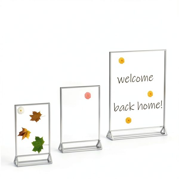 NIUBEE 6Pack 4x6 Clear Acrylic Sign Holder with Silver Borders and Vertical Stand, Double Sided Table Menu Holders Picture Frames for Wedding Table Numbers, Restaurant Signs, Photos and Art Display-7