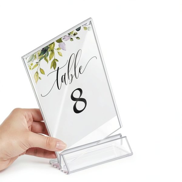 NIUBEE 6Pack 4x6 Clear Acrylic Sign Holder with Silver Borders and Vertical Stand, Double Sided Table Menu Holders Picture Frames for Wedding Table Numbers, Restaurant Signs, Photos and Art Display-4