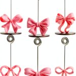 8 Pcs Pink Bow Place Cards Coquette Bow Reserved Seating Signs Table Number Holders Metal Wire Memo Clips Stands Bow Party Decorations for Wedding Bow Party Birthday Baby Shower Office-0