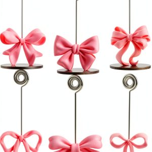 8 Pcs Pink Bow Place Cards Coquette Bow Reserved Seating Signs Table Number Holders Metal Wire Memo Clips Stands Bow Party Decorations for Wedding Bow Party Birthday Baby Shower Office-0
