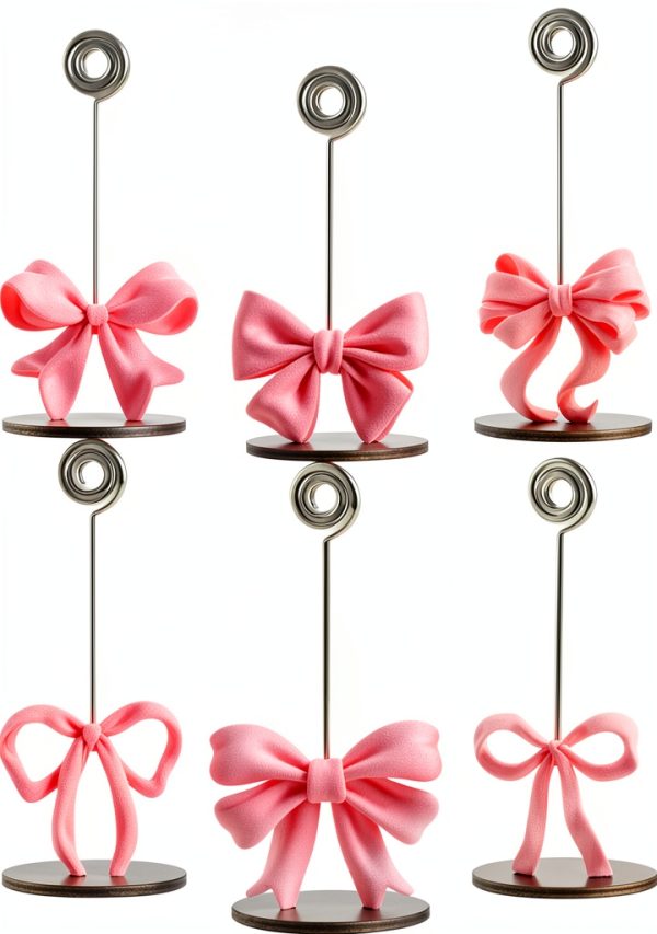 8 Pcs Pink Bow Place Cards Coquette Bow Reserved Seating Signs Table Number Holders Metal Wire Memo Clips Stands Bow Party Decorations for Wedding Bow Party Birthday Baby Shower Office-0