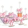 8 Pcs Pink Bow Place Cards Coquette Bow Reserved Seating Signs Table Number Holders Metal Wire Memo Clips Stands Bow Party Decorations for Wedding Bow Party Birthday Baby Shower Office-3