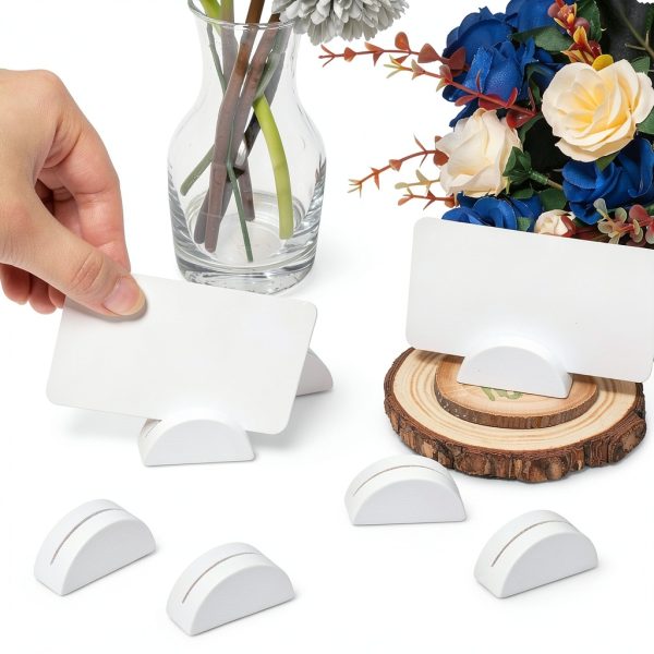 36 Pcs Wood Place Card Holders, Table Number Stands, Wooden White Table Name Holder Semicircular Design Office Tag Photo Menu Clips Wedding Banquet Birthday Party Restaurant Small Size-3