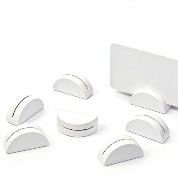 36 Pcs Wood Place Card Holders, Table Number Stands, Wooden White Table Name Holder Semicircular Design Office Tag Photo Menu Clips Wedding Banquet Birthday Party Restaurant Small Size-2