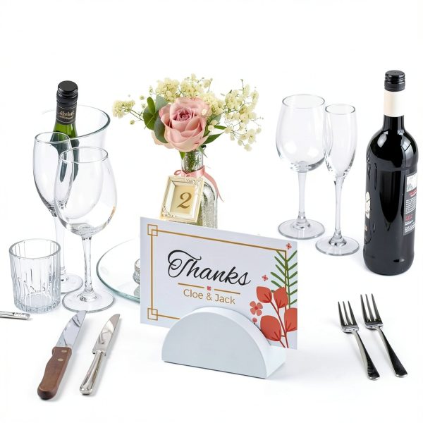 36 Pcs Wood Place Card Holders, Table Number Stands, Wooden White Table Name Holder Semicircular Design Office Tag Photo Menu Clips Wedding Banquet Birthday Party Restaurant Small Size-5