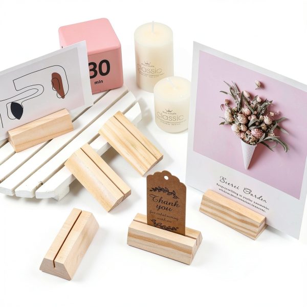 Marsui 12 Pcs Wood Place Card Holders Trapezoidal Wooden Table Number Holder Sign Support Stand for Name Card for Christmas Wedding Retail Shop Birthday Party Event Home Decor(12 Packs,0.06 Inches)-2