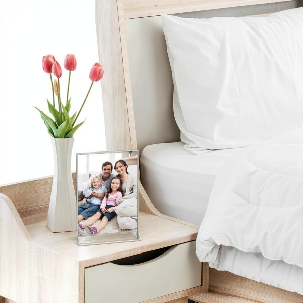 NIUBEE 6Pack 4x6 Clear Acrylic Sign Holder with Silver Borders and Vertical Stand, Double Sided Table Menu Holders Picture Frames for Wedding Table Numbers, Restaurant Signs, Photos and Art Display-6
