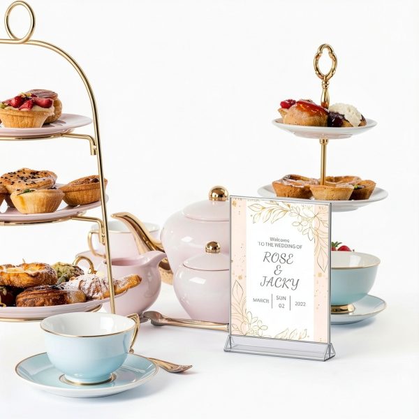 NIUBEE 6Pack 4x6 Clear Acrylic Sign Holder with Silver Borders and Vertical Stand, Double Sided Table Menu Holders Picture Frames for Wedding Table Numbers, Restaurant Signs, Photos and Art Display-3