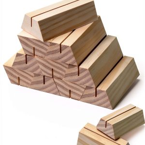 Marsui 12 Pcs Wood Place Card Holders Trapezoidal Wooden Table Number Holder Sign Support Stand for Name Card for Christmas Wedding Retail Shop Birthday Party Event Home Decor(12 Packs,0.06 Inches)-0