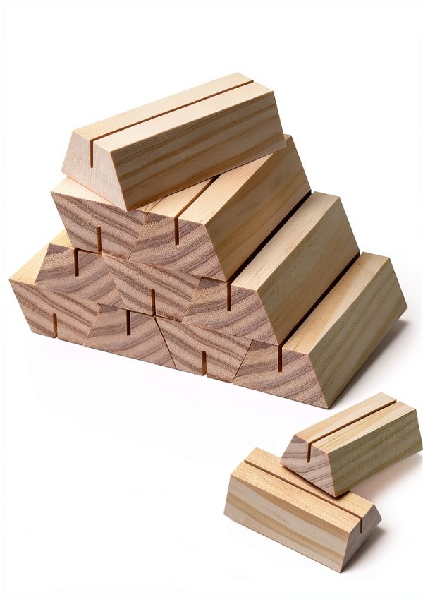 Marsui 12 Pcs Wood Place Card Holders Trapezoidal Wooden Table Number Holder Sign Support Stand for Name Card for Christmas Wedding Retail Shop Birthday Party Event Home Decor(12 Packs,0.06 Inches)-0