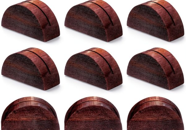 12 Pcs Wooden Table Number Stands, Wood Place Card Holder Photo Holders for Tables Semicircular Design Table Number Holders for Office Tag Photo Menu-0