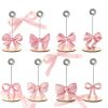8 Pcs Pink Bow Place Cards Coquette Bow Reserved Seating Signs Table Number Holders Metal Wire Memo Clips Stands Bow Party Decorations for Wedding Bow Party Birthday Baby Shower Office-1