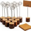 Wood Place Card Holders 20pcs Rustic Stands + 30 Kraft Cards –-0