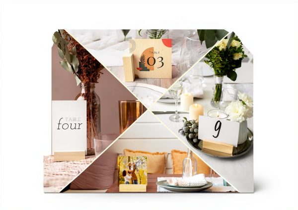 60 Pieces Wood Table Number Stands Wood Place Card Holders Picture Holder Acrylic Sign Holders for Ceremony Birthday Party Home Decoration-3
