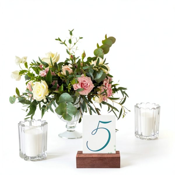Wood Place Card Holders Walnut Pedestal Number Stands-1