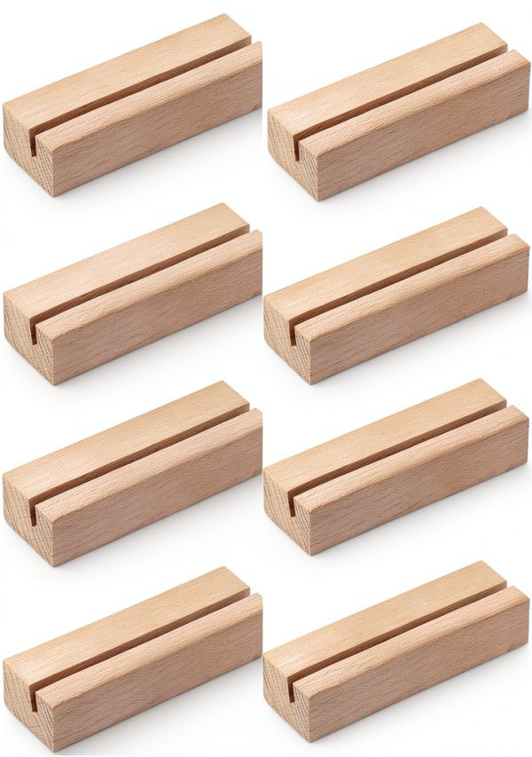 8 Pieces Wood Place Card Holders Table Number Holders Rustic Number Stands for Wedding Party Table Decoration-0
