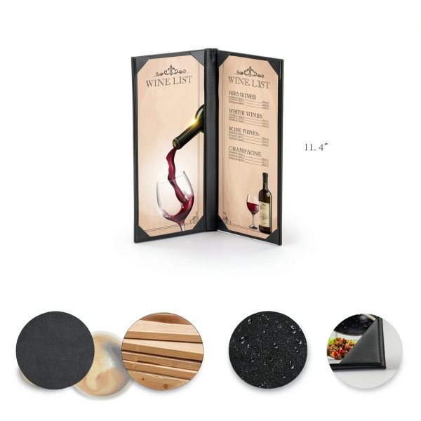 Restaurant Menu Covers Holders JK PREMIUMS PU 2‑View 4.25×11 Black-2