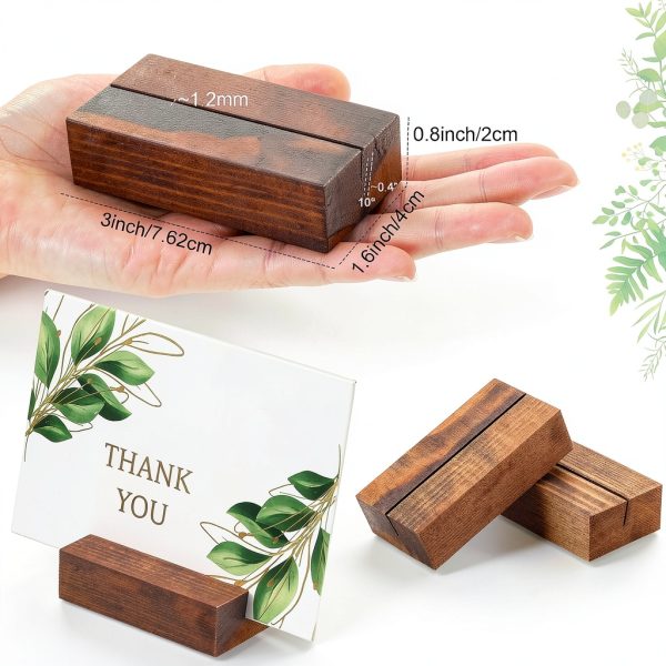 Wood Place Card Holders Walnut Pedestal Number Stands-4