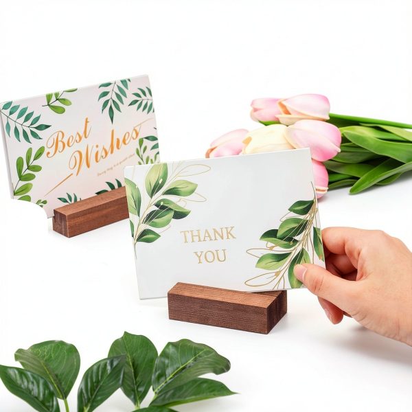 Wood Place Card Holders Walnut Pedestal Number Stands-2